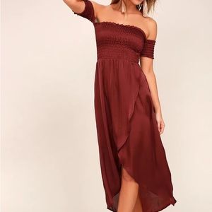 Lulus burgundy satin hi low dress